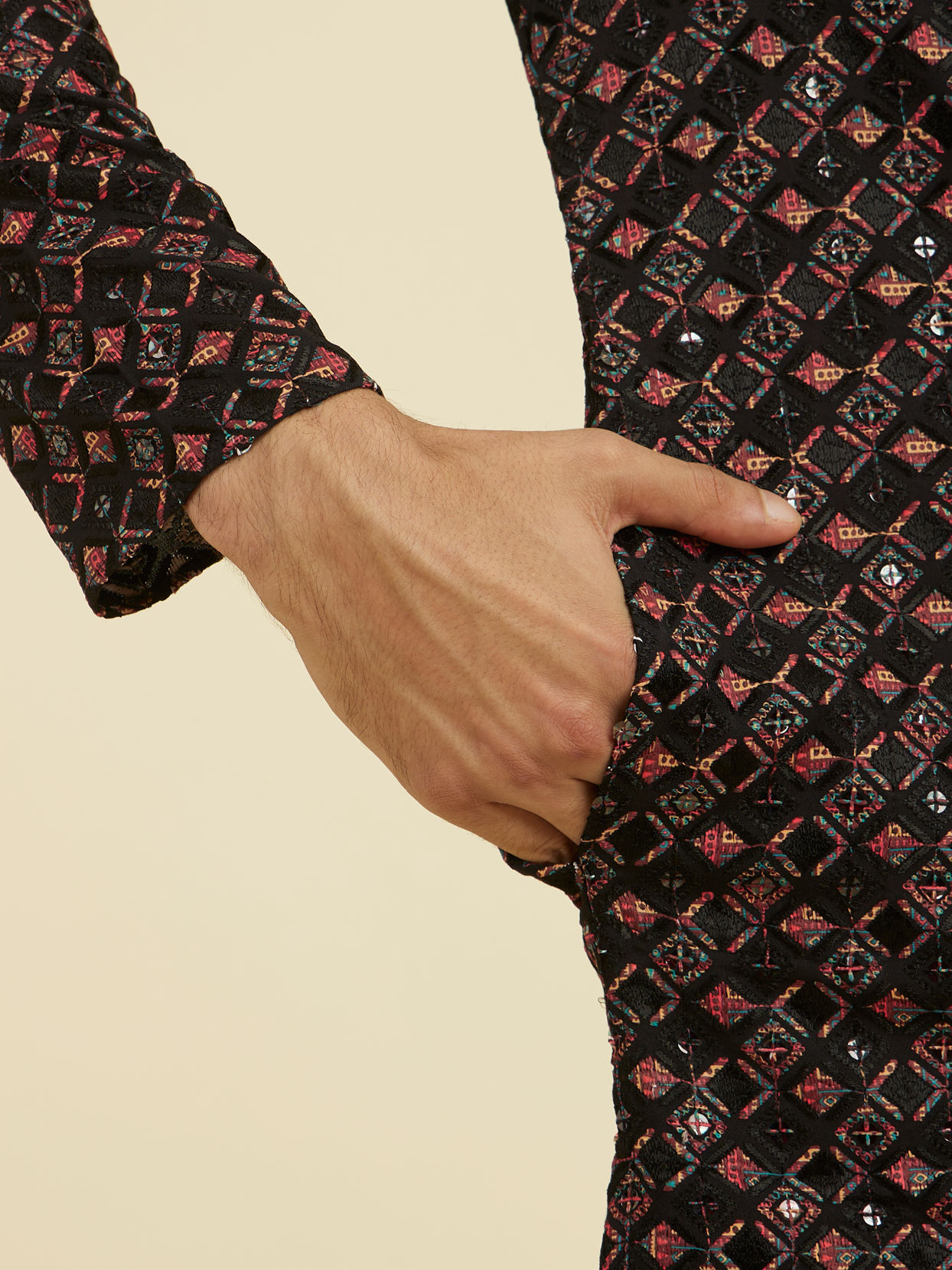 Manyavar Men Classic Black Ensemble Kurta Pant