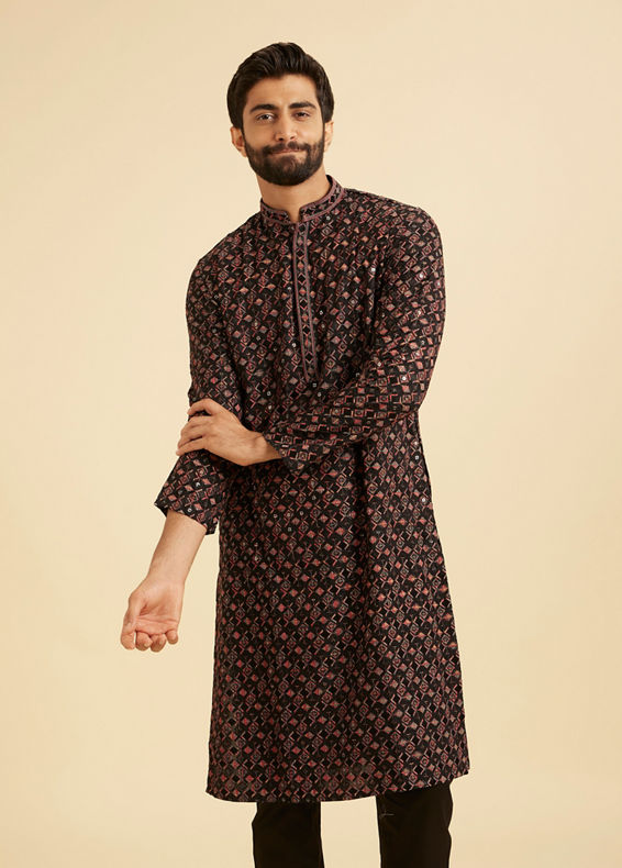 Manyavar Men Elegant Black Kurta Pajama Ensemble