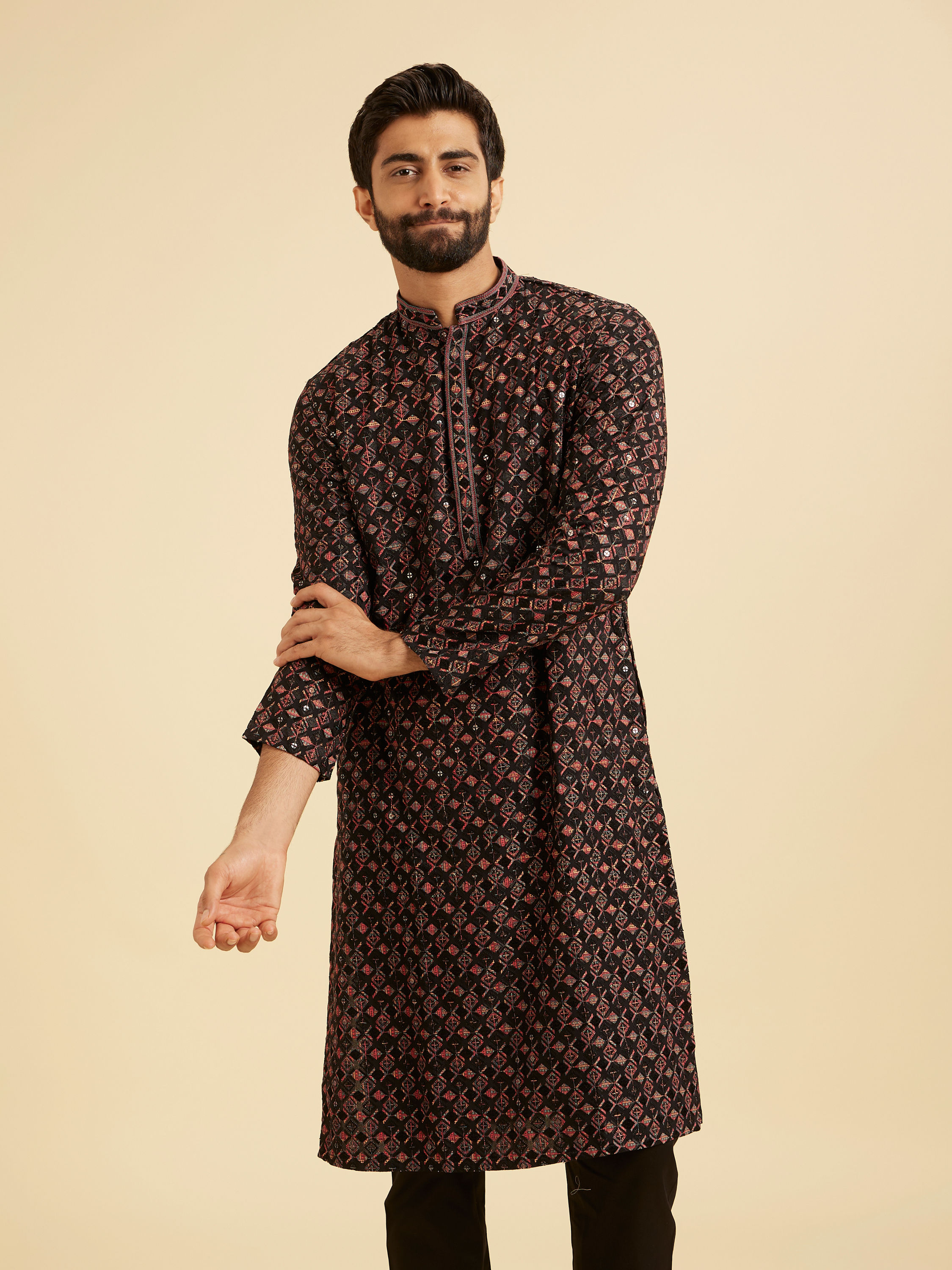 Manyavar Men Elegant Black Kurta Pajama Ensemble