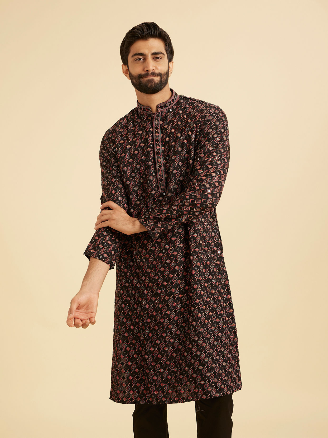 Manyavar Men Elegant Black Kurta Pajama Ensemble