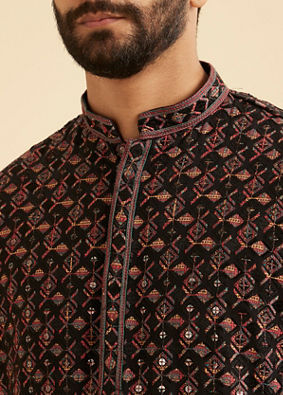 Manyavar Men Elegant Black Kurta Pajama Ensemble