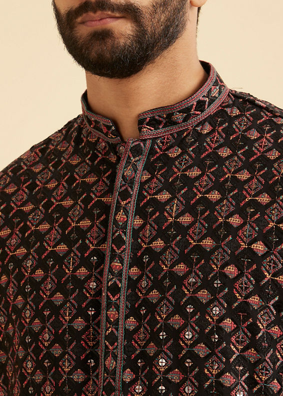 Manyavar Men Elegant Black Kurta Pajama Ensemble