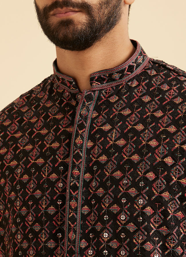 Manyavar Men Elegant Black Kurta Pajama Ensemble
