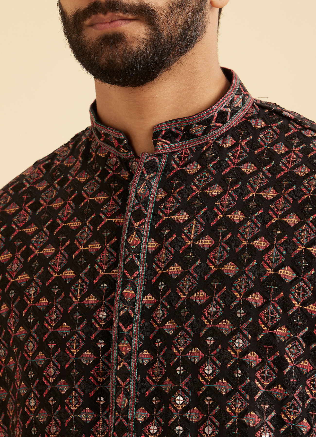 Manyavar Men Elegant Black Kurta Pajama Ensemble