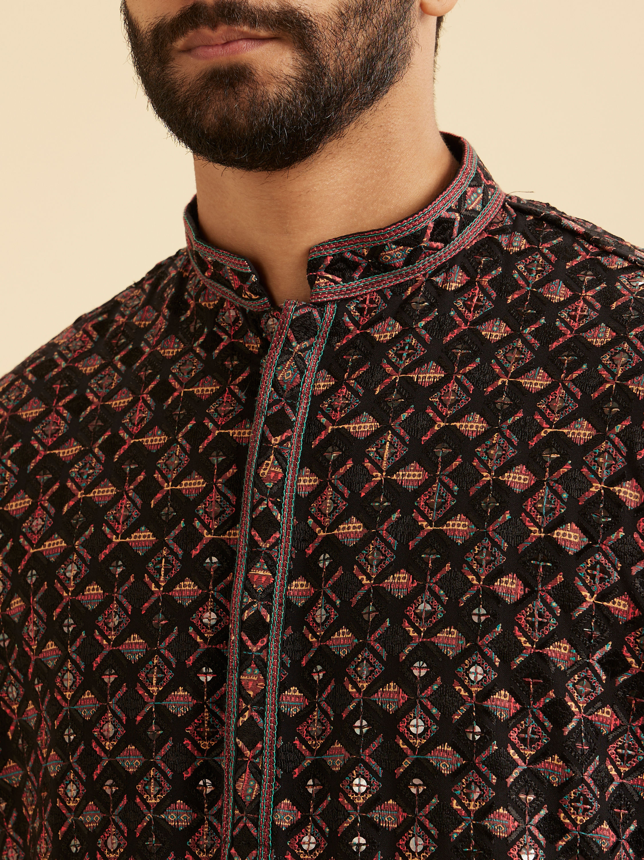 Manyavar Men Elegant Black Kurta Pajama Ensemble