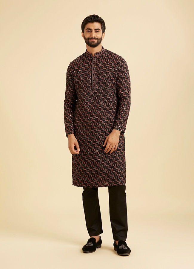 Manyavar Men Elegant Black Kurta Pajama Ensemble