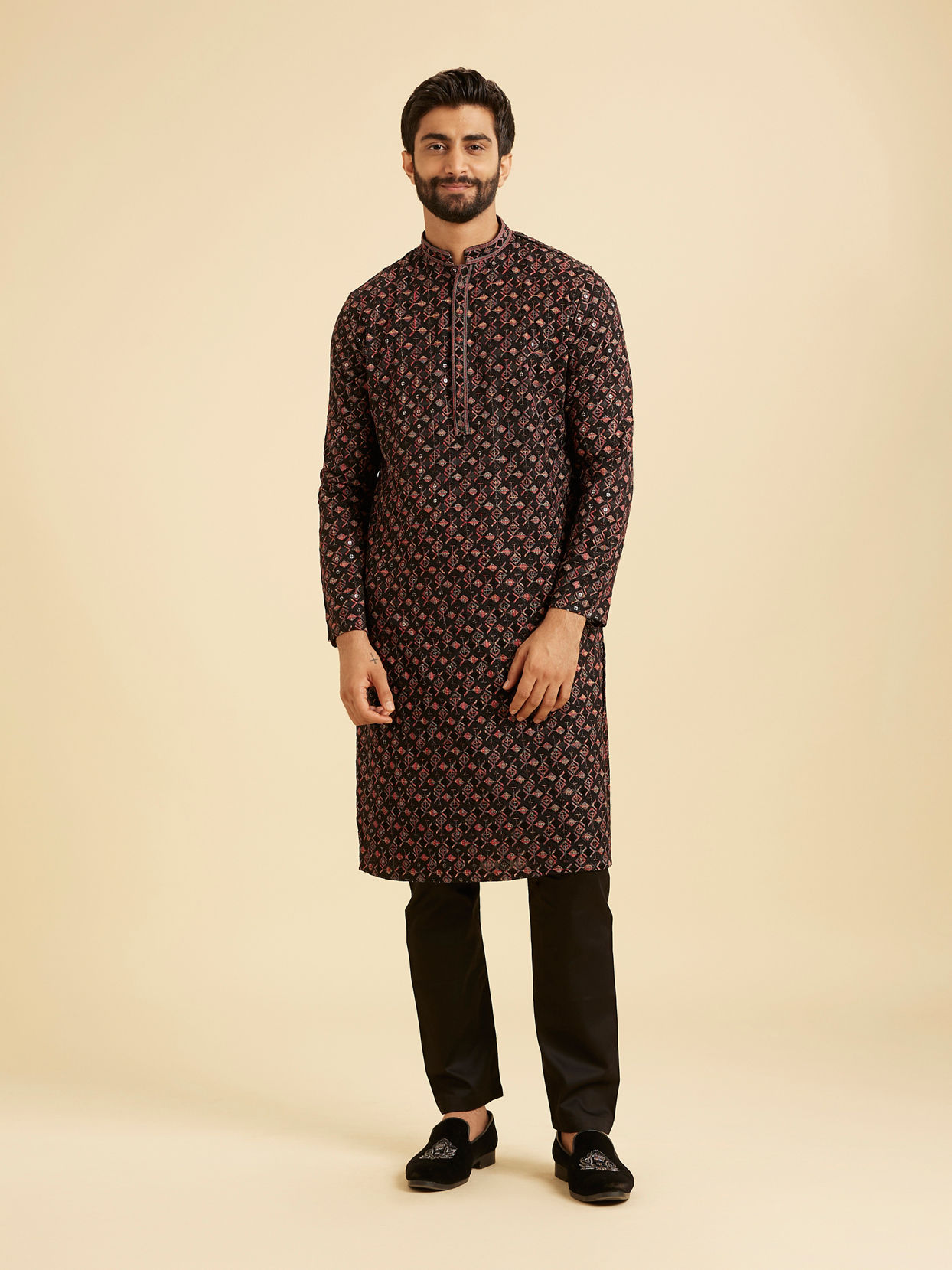 Manyavar Men Elegant Black Kurta Pajama Ensemble