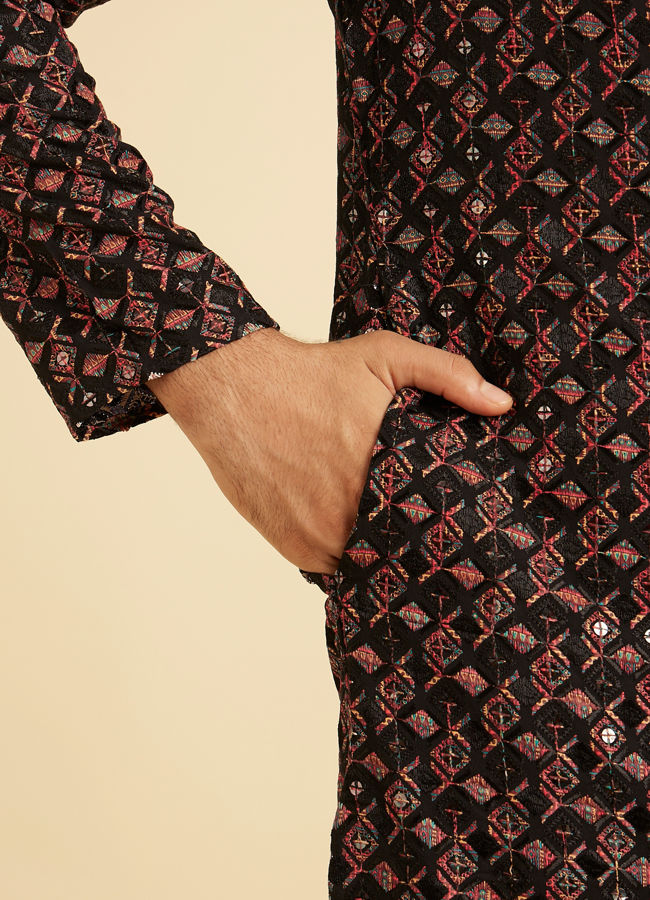 Manyavar Men Elegant Black Kurta Pajama Ensemble