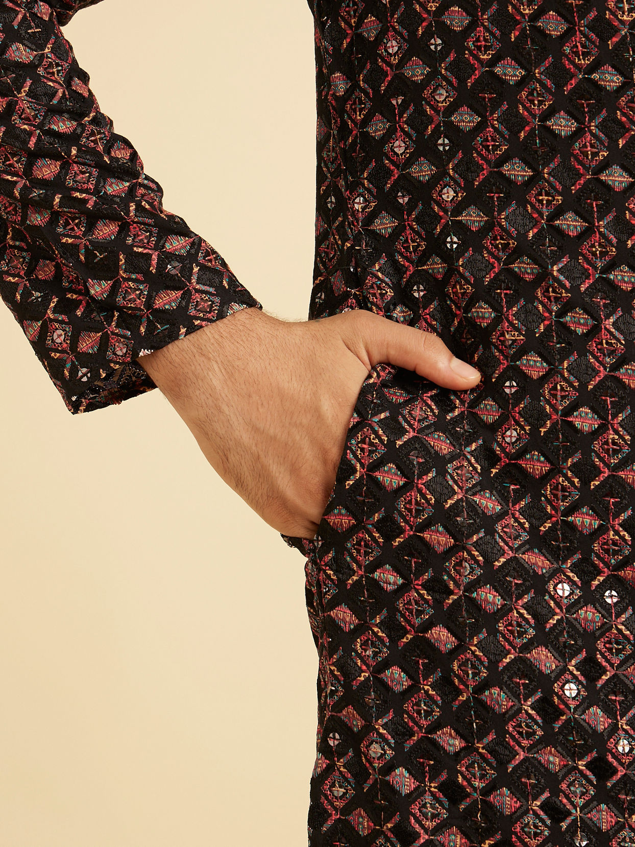 Manyavar Men Elegant Black Kurta Pajama Ensemble