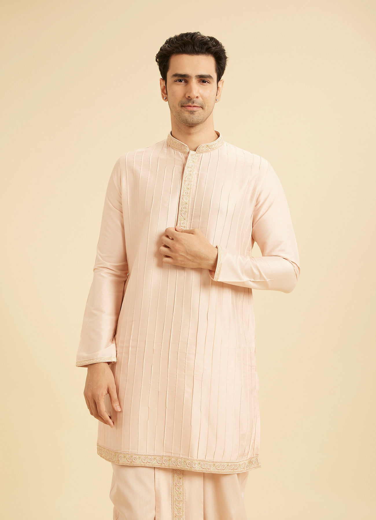 Manyavar Men Elegant Peach Kurta Pajama Set