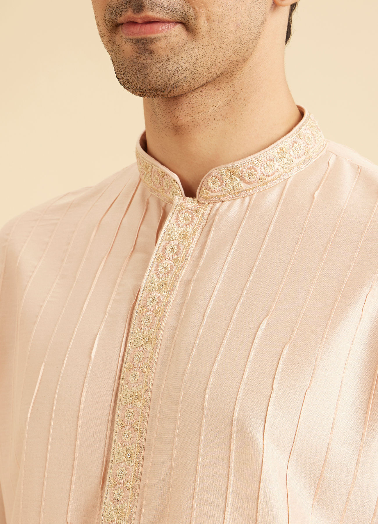 Manyavar Men Elegant Peach Kurta Pajama Set