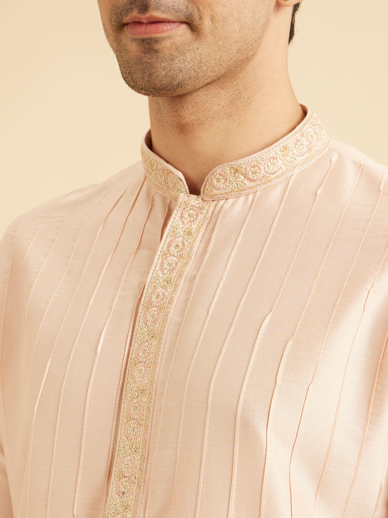 Manyavar Men Elegant Peach Kurta Dhoti Set