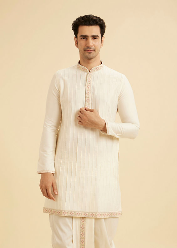 Manyavar Men Exquisite Cream Kurta Dhoti Ensemble