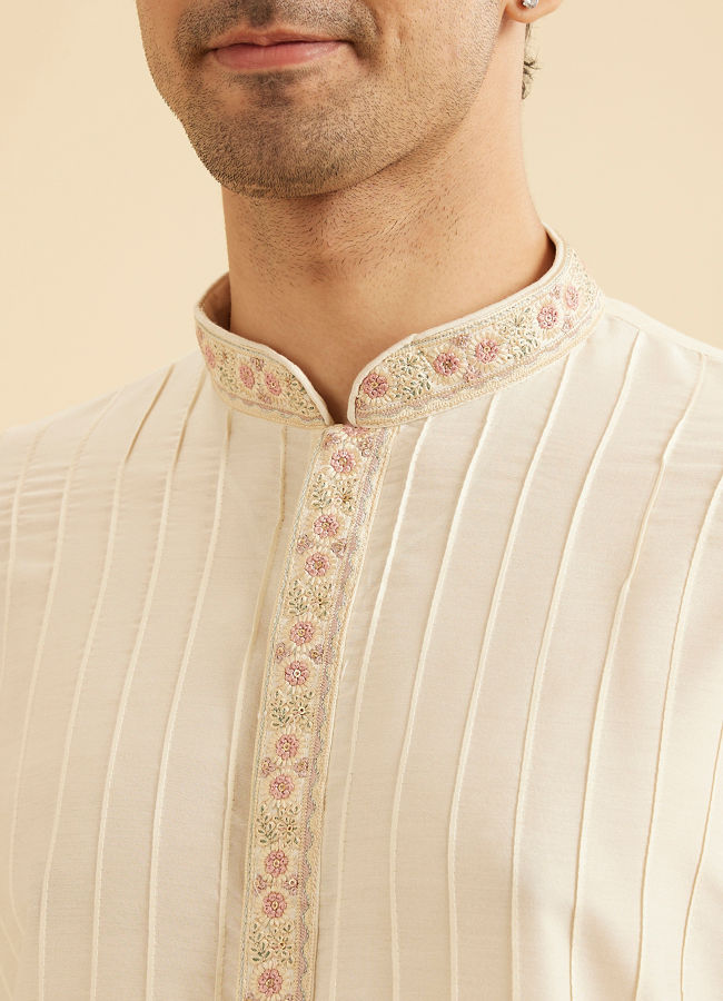 Manyavar Men Exquisite Cream Kurta Dhoti Ensemble