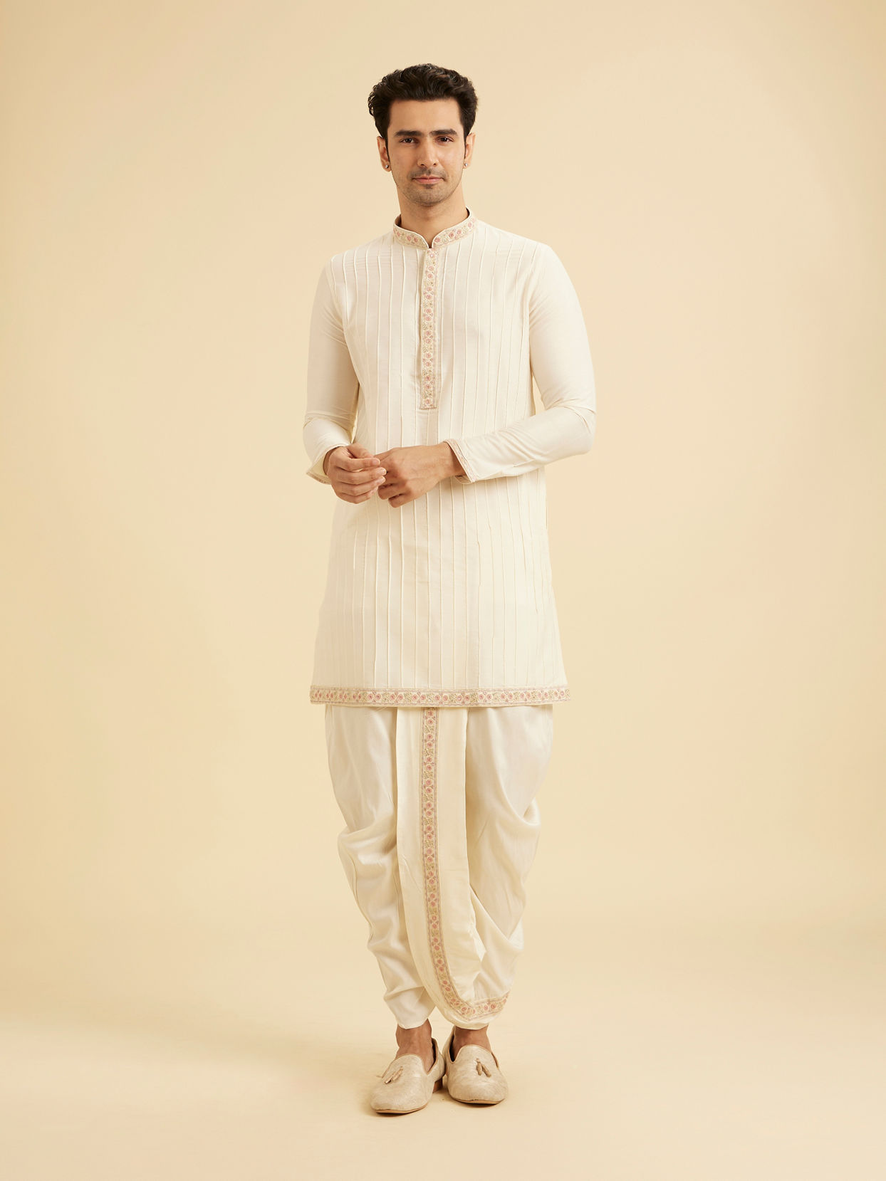 Manyavar Men Exquisite Cream Kurta Pajama Ensemble