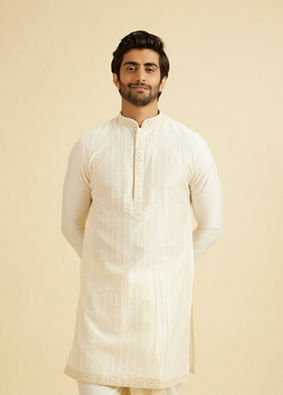 Manyavar Men Warm White Festive Elegance Kurta Dhoti