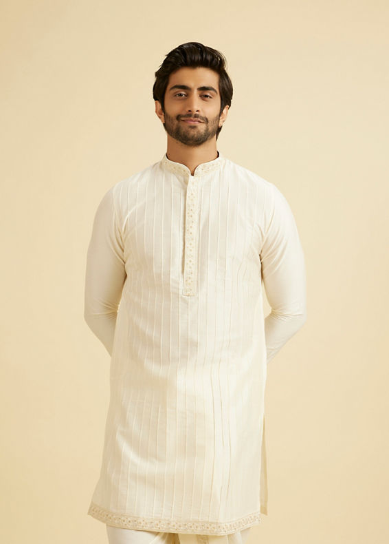 Manyavar Men Warm White Festive Elegance Kurta Dhoti