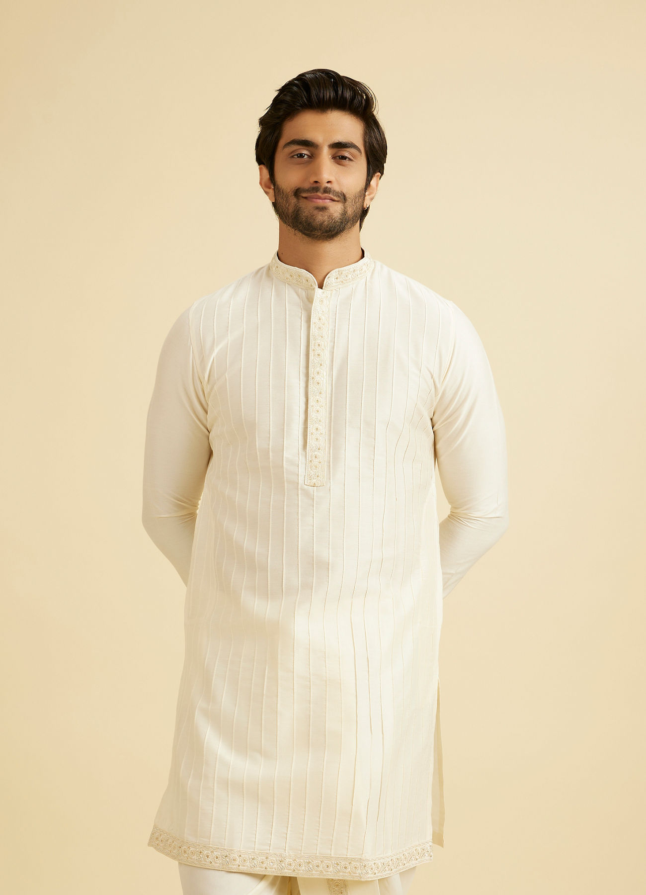 Manyavar Men Warm White Festive Elegance Kurta Pajama