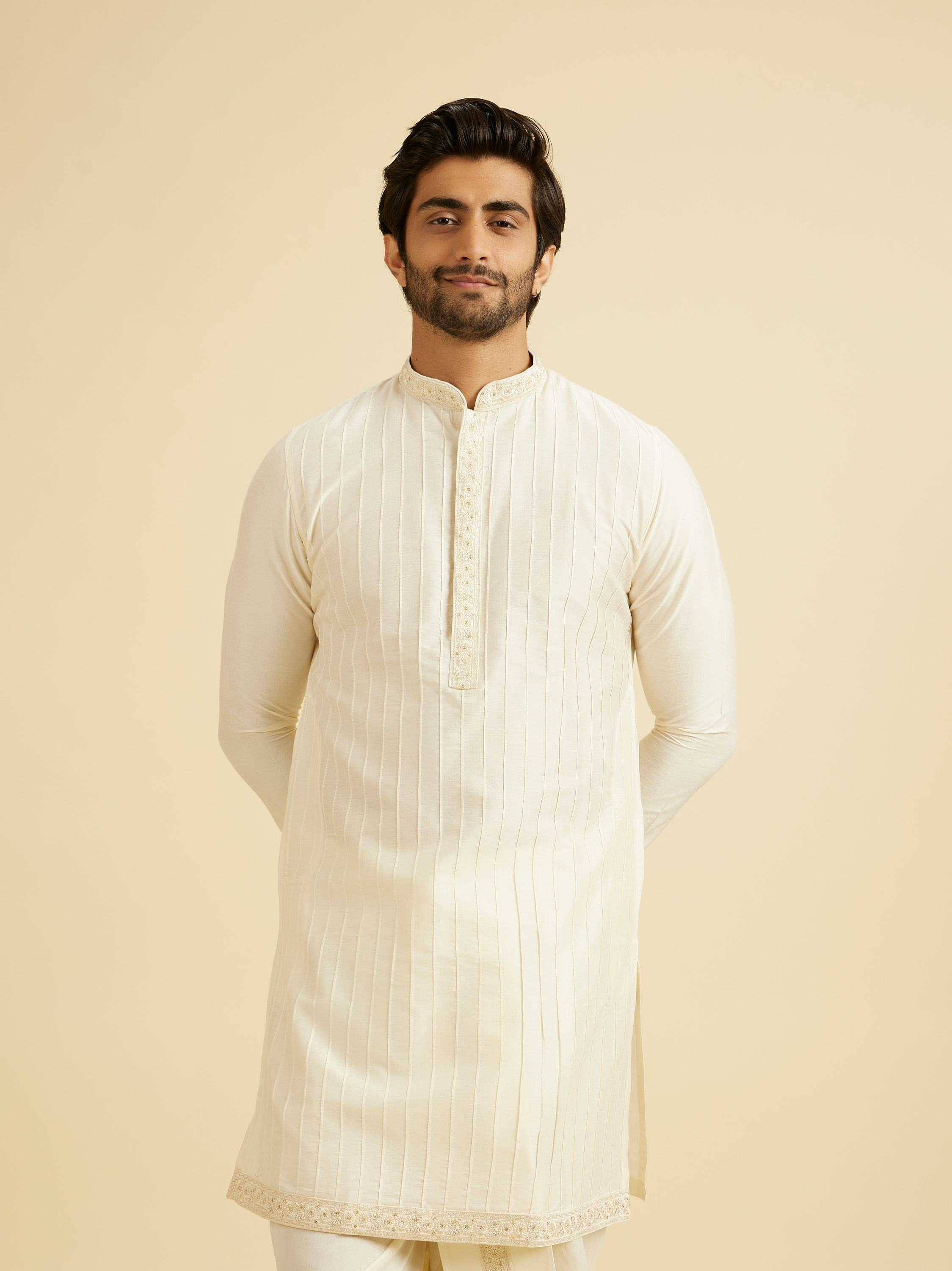 Manyavar Men Warm White Festive Elegance Kurta Pajama