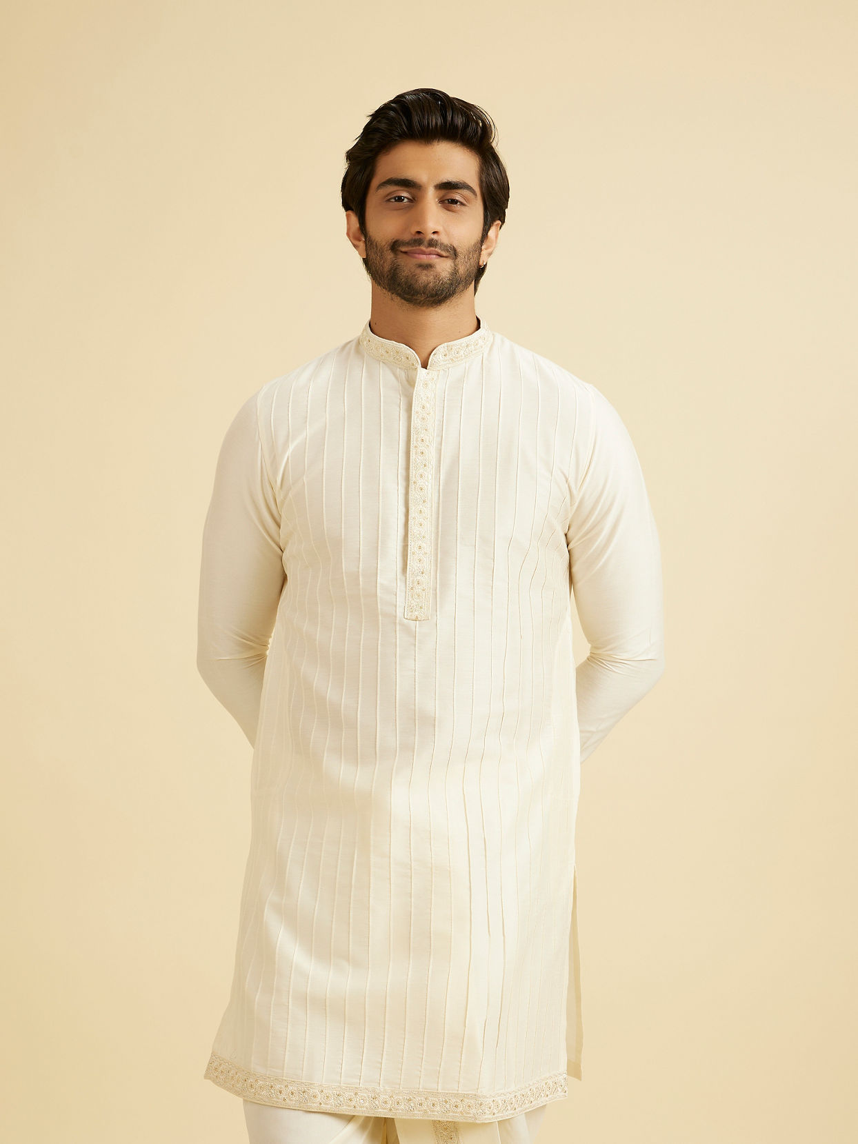 Manyavar Men Warm White Festive Elegance Kurta Dhoti
