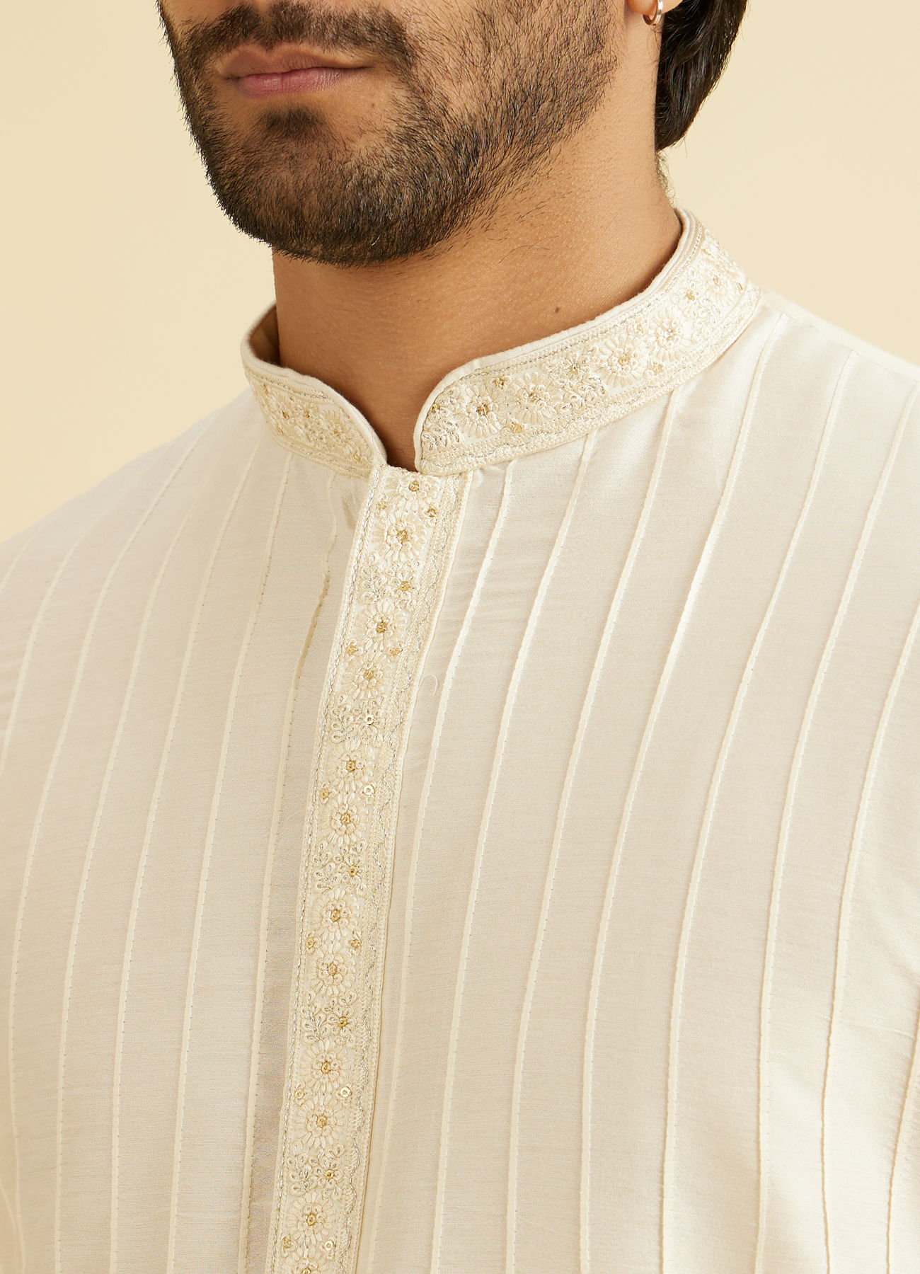 Manyavar Men Warm White Festive Elegance Kurta Pajama