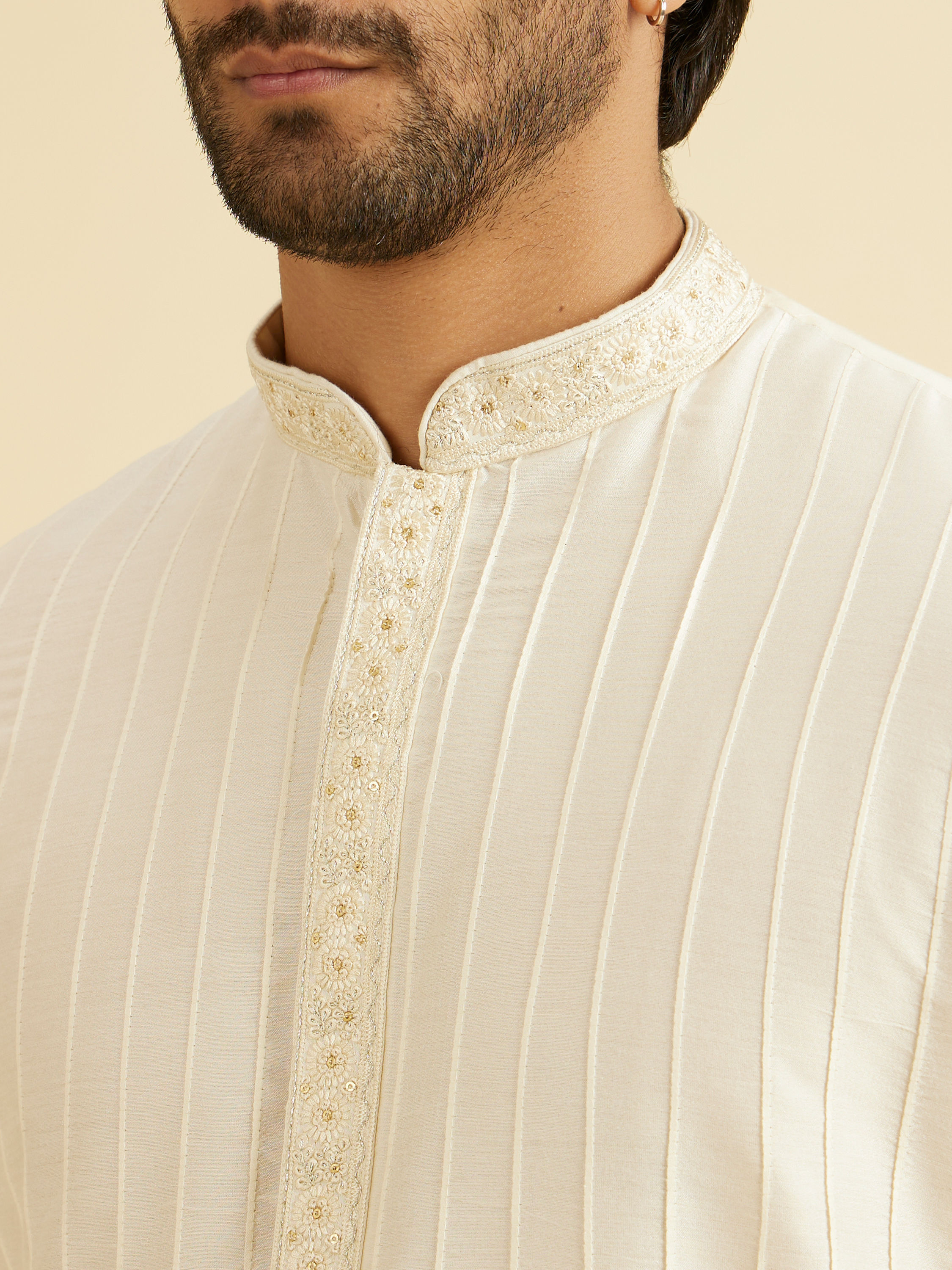 Manyavar Men Warm White Festive Elegance Kurta Pajama