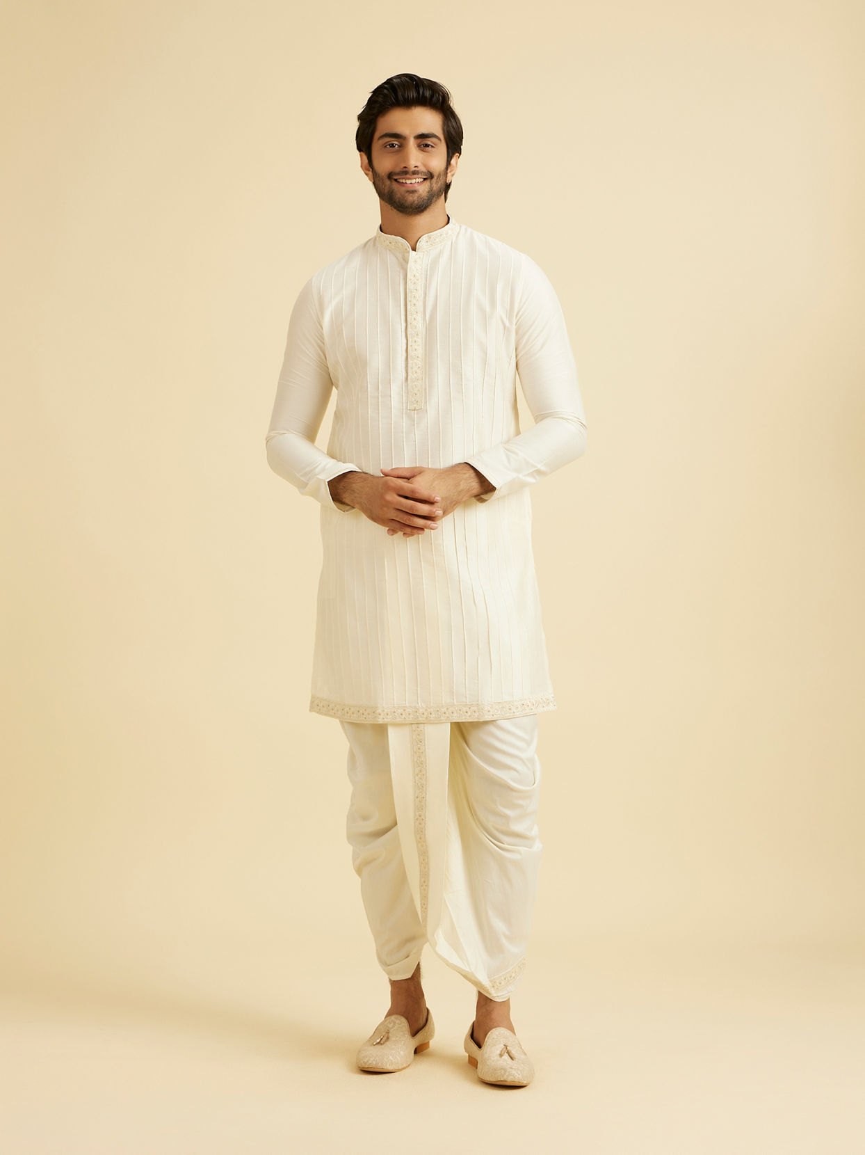 Manyavar Men Warm White Festive Elegance Kurta Pajama