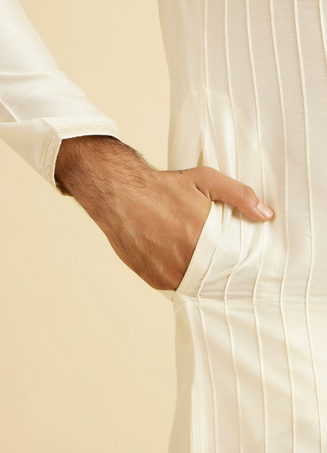 Manyavar Men Warm White Festive Elegance Kurta Pajama