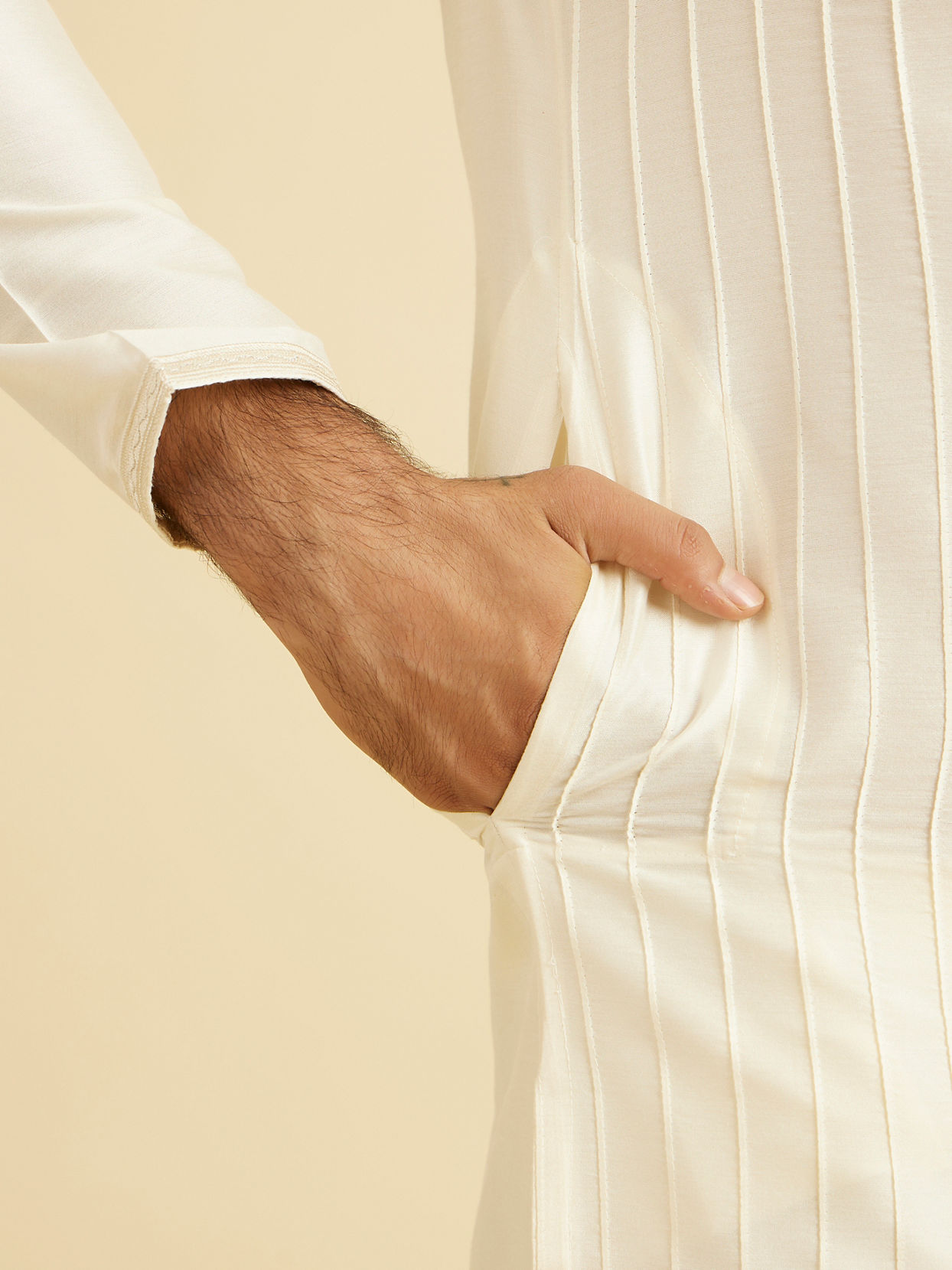 Manyavar Men Warm White Festive Elegance Kurta Pajama