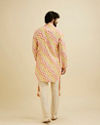 Manyavar Men Warm White and Pink Wave Print Kurta Set with Metallic Buta Highlights