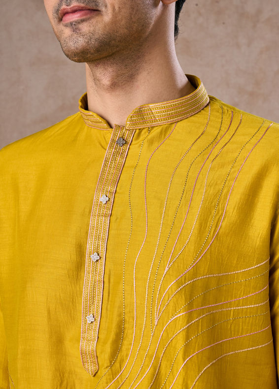 Manyavar Men Mehndi Green Opulence Kurta Pajama