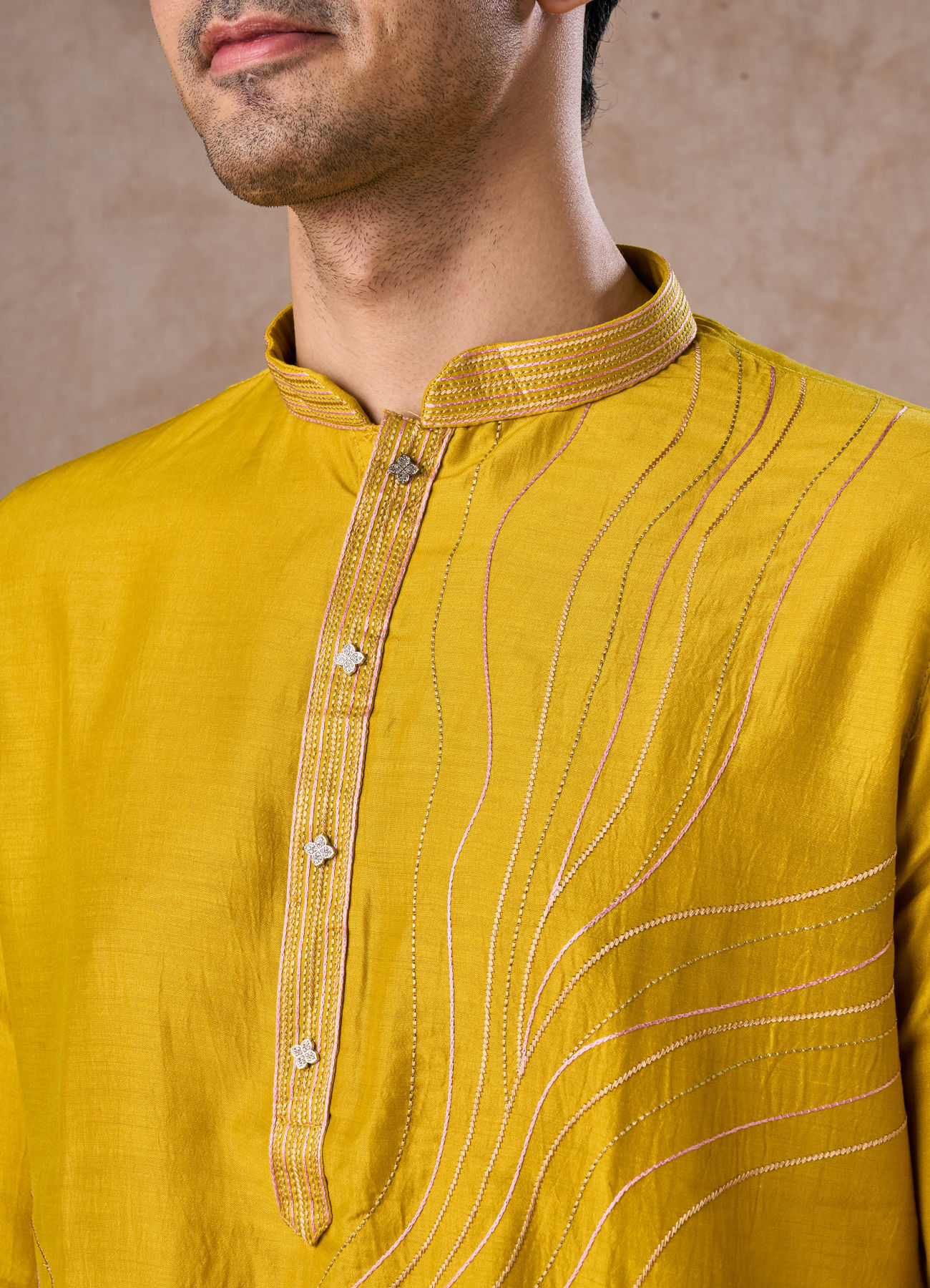 Manyavar Men Mehndi Green Opulence Kurta Pajama