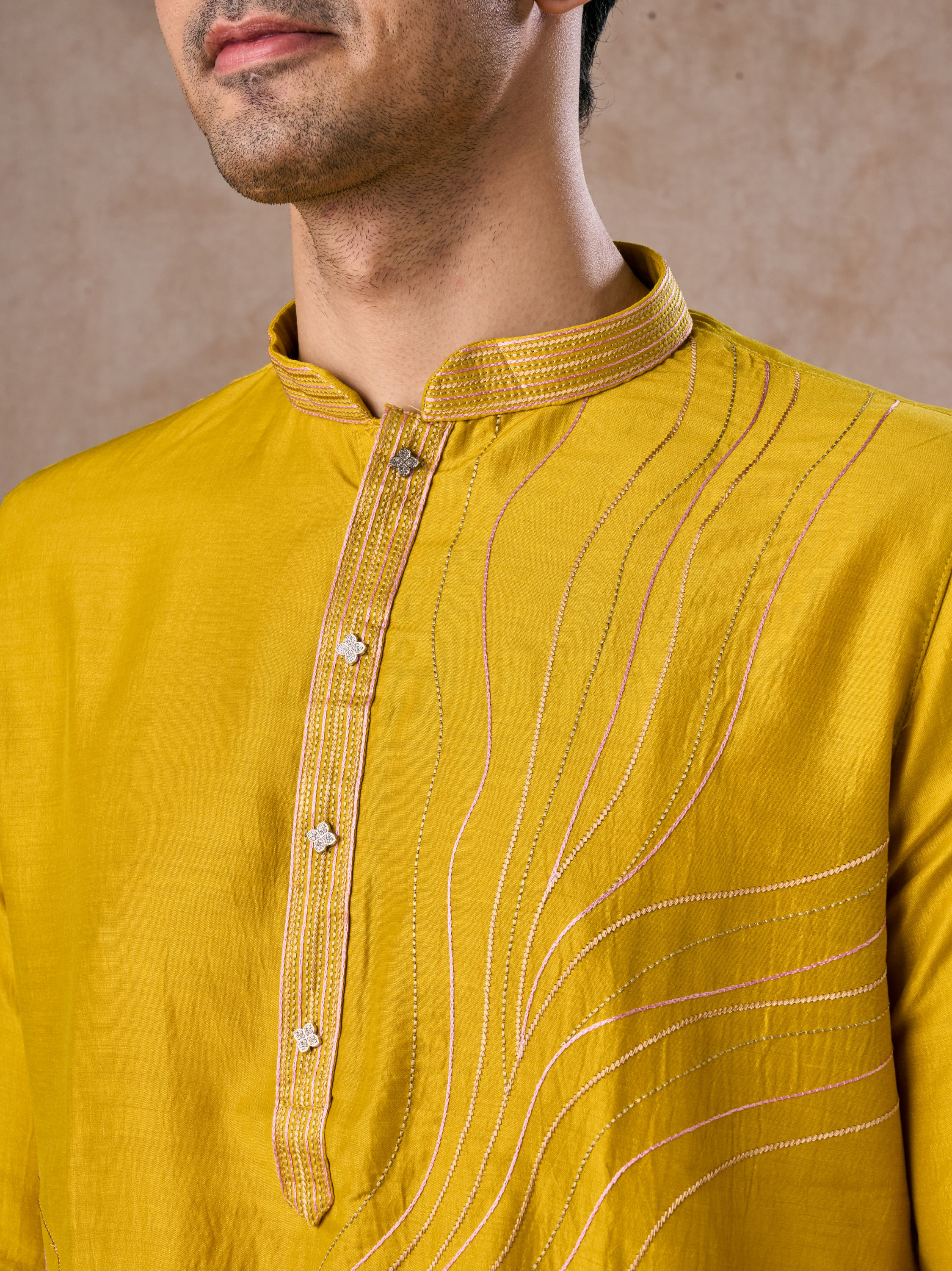 Manyavar Men Mehndi Green Opulence Kurta Pajama