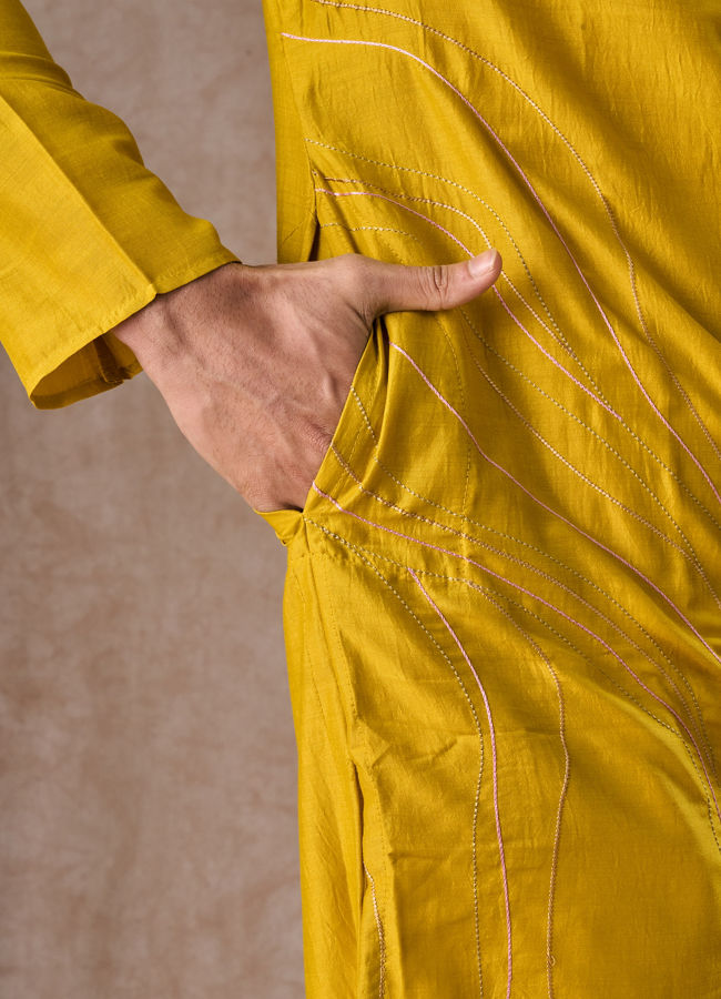 Manyavar Men Mehndi Green Opulence Kurta Pajama