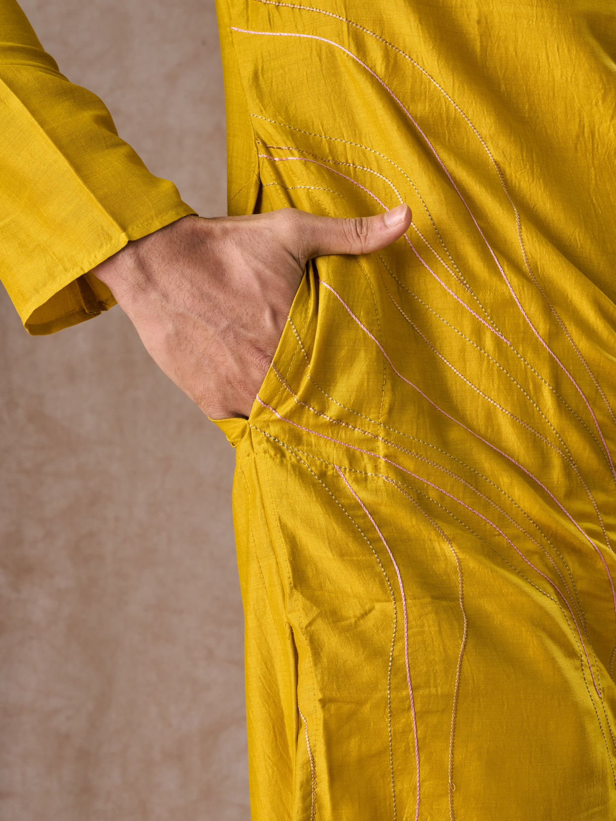 Manyavar Men Mehndi Green Opulence Kurta Pajama