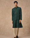 Manyavar Men Dark Green Silk Kurta Pajama