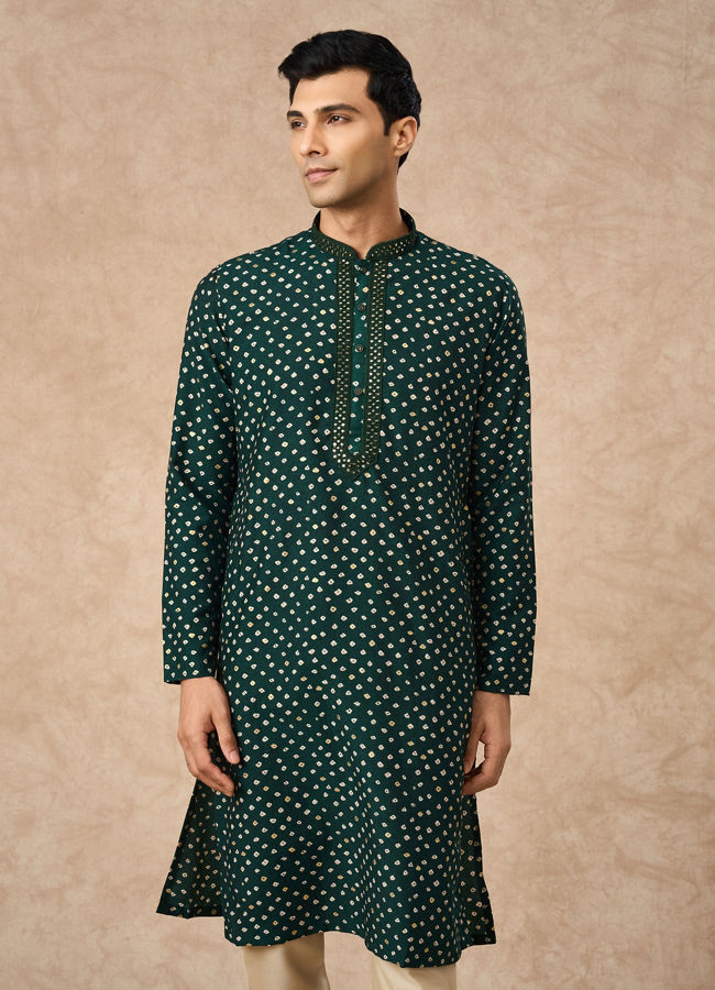 Manyavar Men Dark Green Silk Kurta Pajama