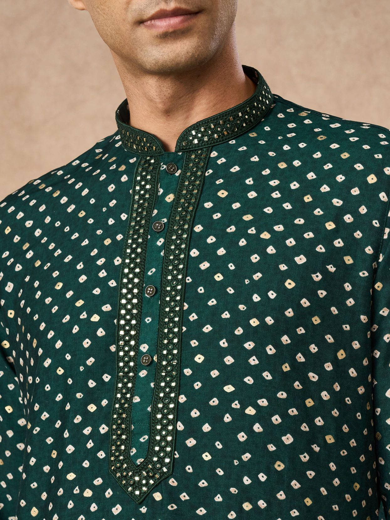Manyavar Men Dark Green Silk Kurta Pajama