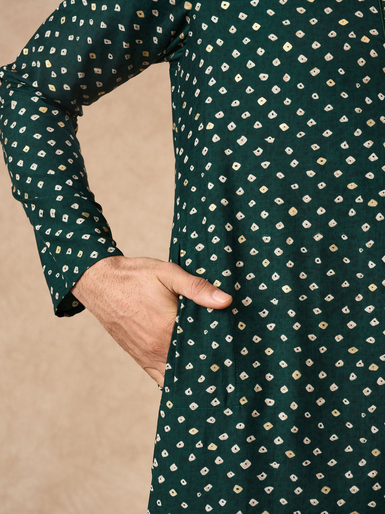 Manyavar Men Dark Green Silk Kurta Pajama