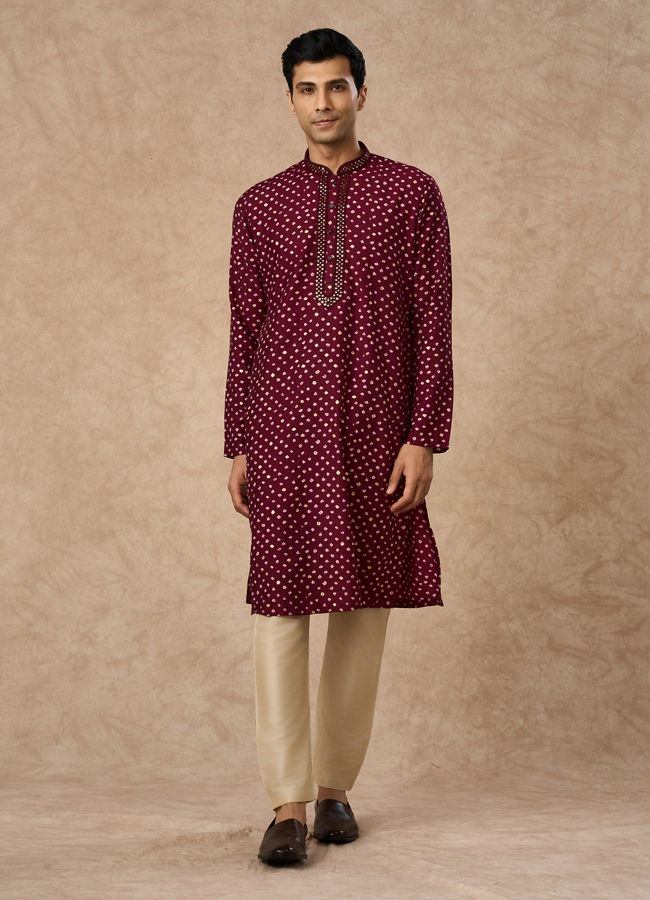 Manyavar Men Wine Silk Kurta Pajama