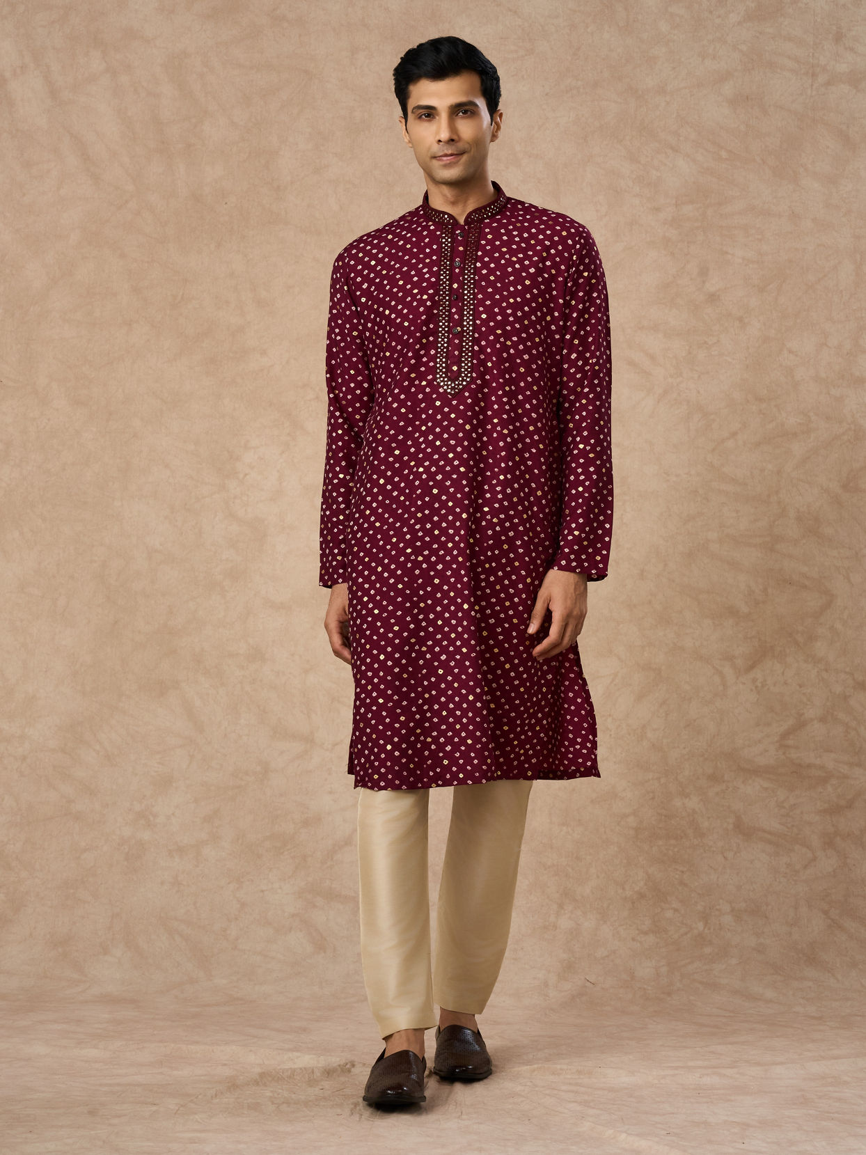 Manyavar Men Wine Silk Kurta Pajama
