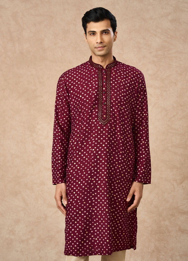 Manyavar Men Wine Silk Kurta Pajama