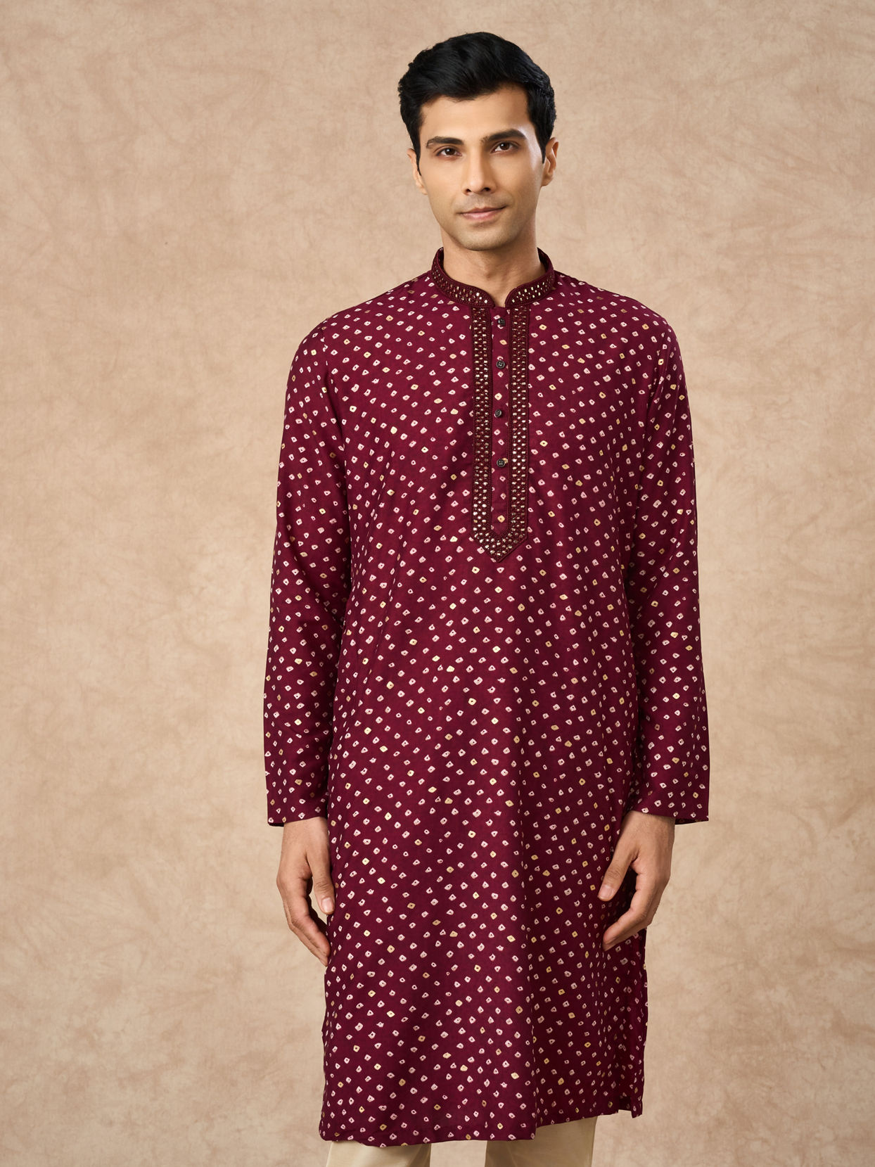 Manyavar Men Wine Silk Kurta Pajama