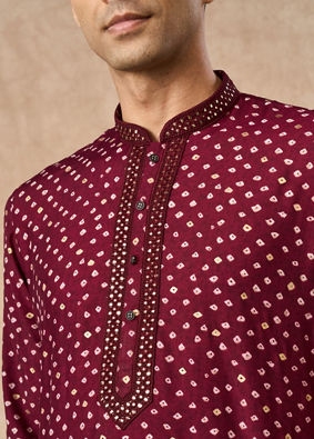 Manyavar Men Wine Silk Kurta Pajama
