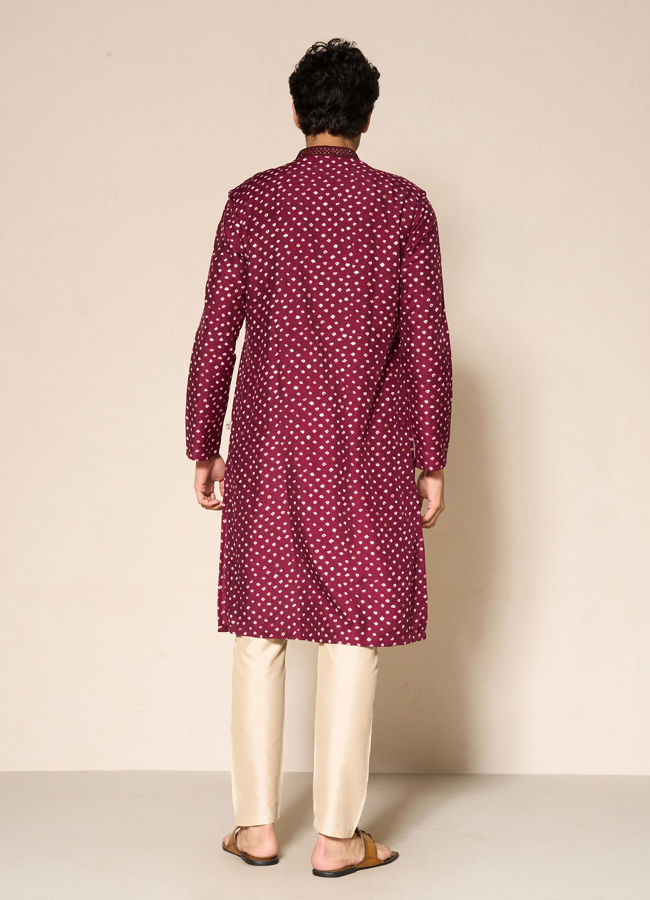 Manyavar Men Wine Silk Kurta Pajama