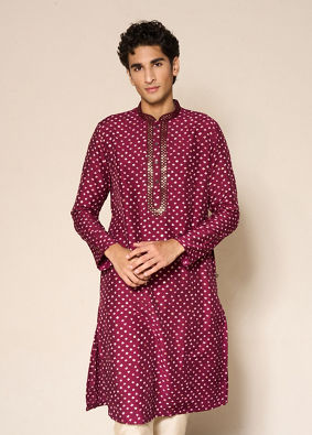 Manyavar Men Wine Silk Kurta Pajama