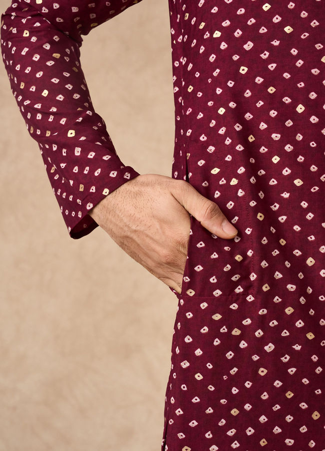 Manyavar Men Wine Silk Kurta Pajama