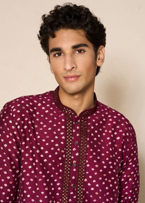 Manyavar Men Wine Silk Kurta Pajama