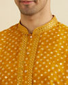Manyavar Men Mustard Yellow Bandhani Kurta Set with Mirror Work