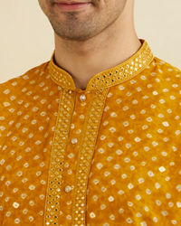 Manyavar Men Mustard Yellow Bandhani Kurta Set with Mirror Work